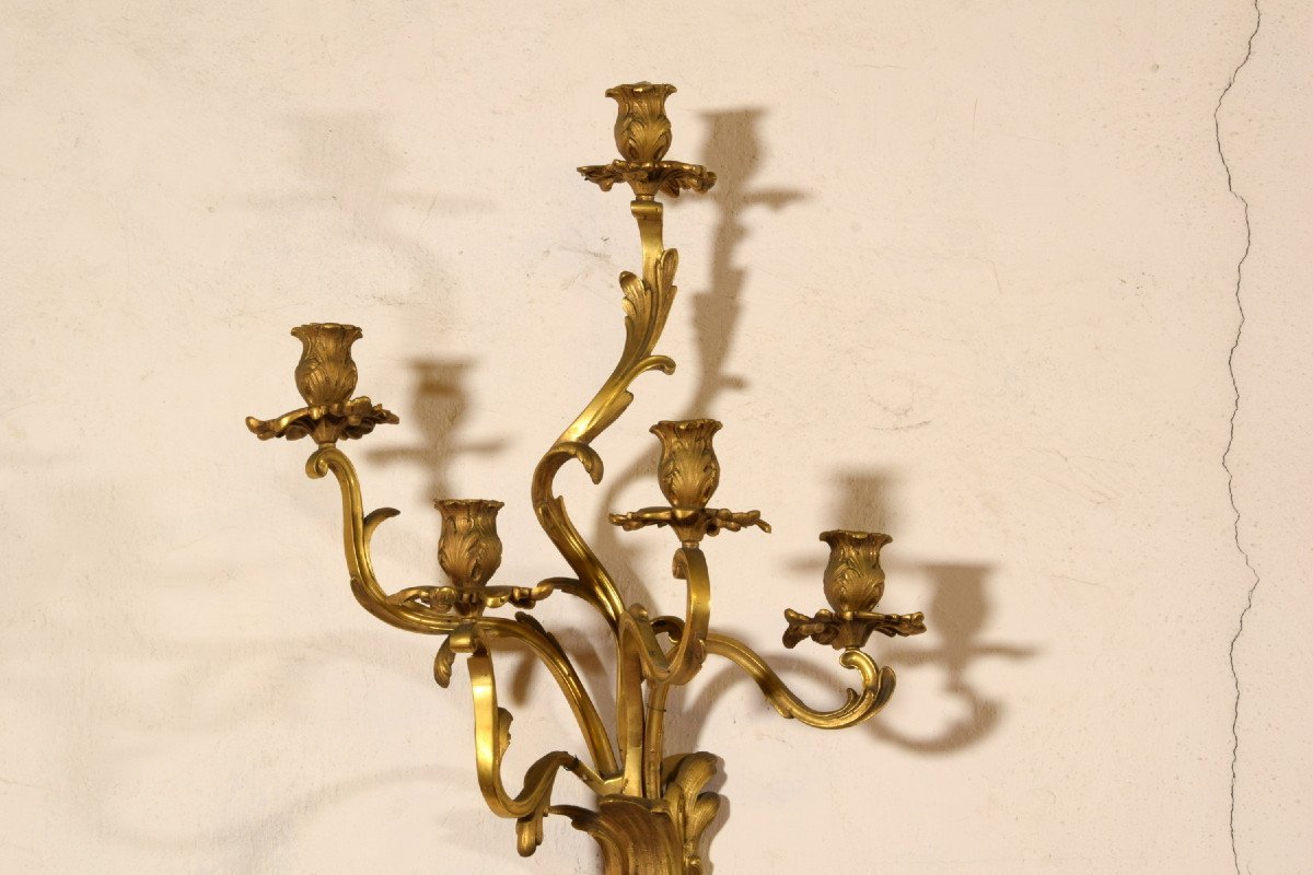 19th Century, Pair Of French Four-light Gilt Bronze -photo-8