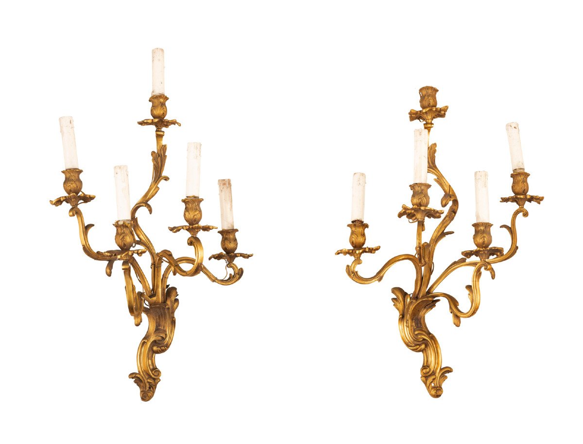 19th Century, Pair Of French Four-light Gilt Bronze 