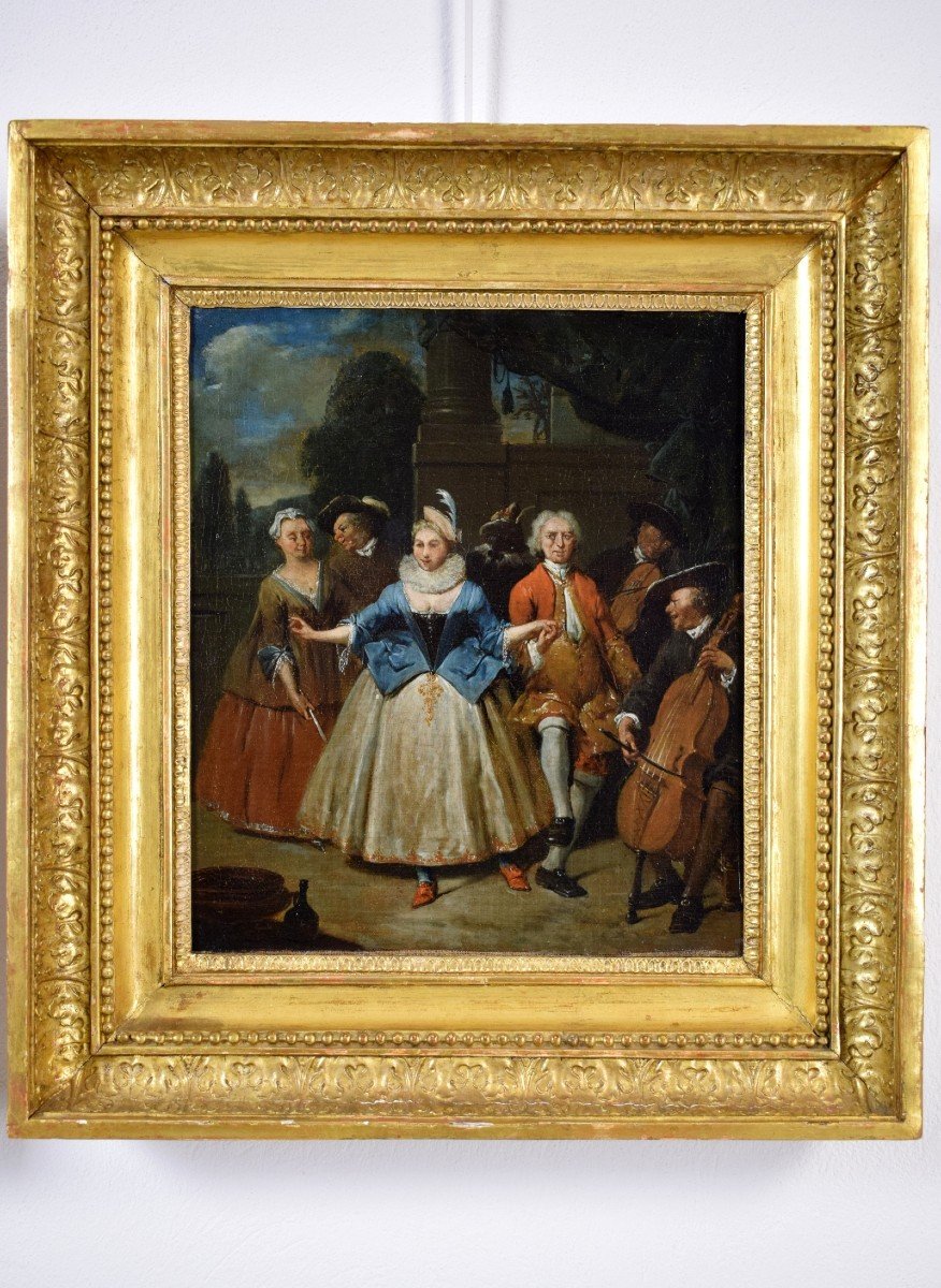 18th Century, Flemish Painting With Banquet And Dance Scene By Jan Baptist Lambrechts-photo-3