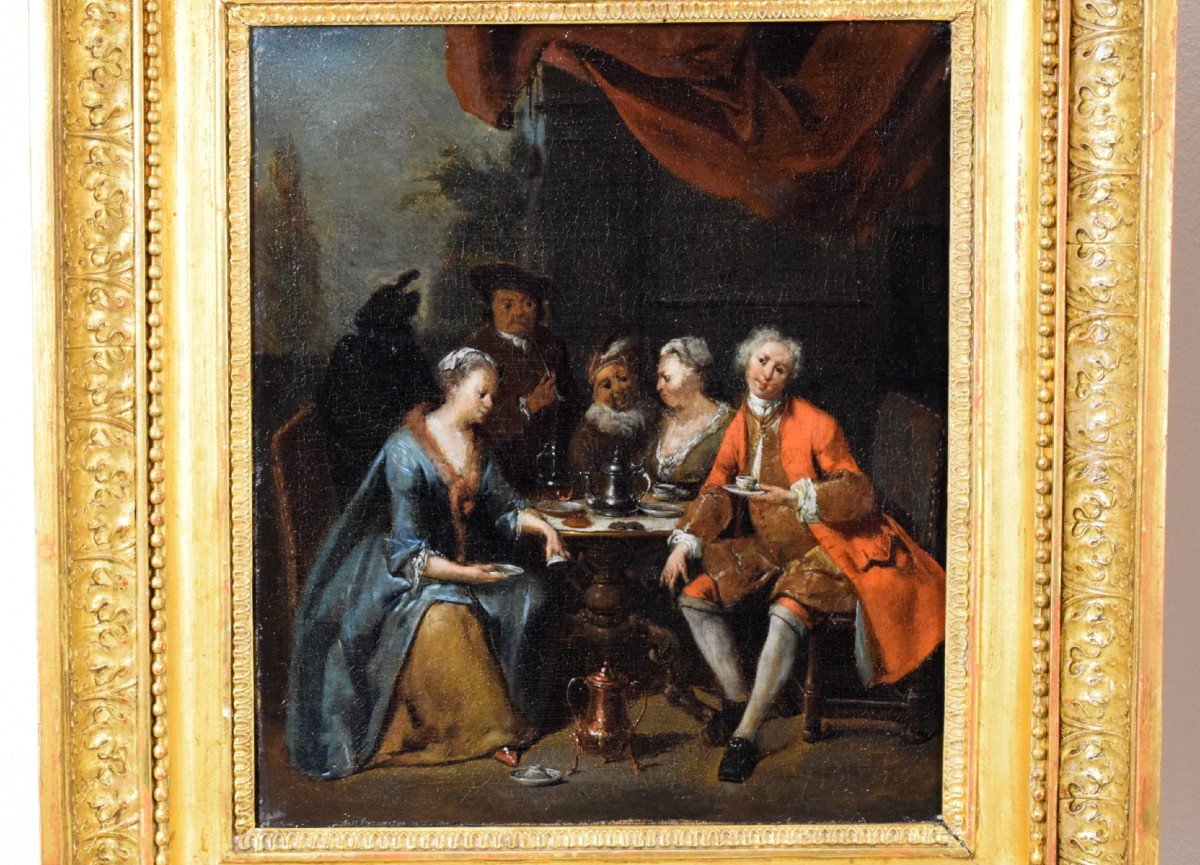 18th Century, Flemish Painting With Banquet And Dance Scene By Jan Baptist Lambrechts-photo-2