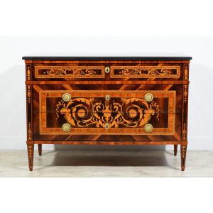 Commode Néoclassique Finement Marquetée, Plateau En Marbre, Italie, Fin XVIII Siècle