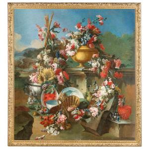 Francesco Lavagna (naples 1684-1724), Somptueux Nature Morte Avec Composition De Fleurs