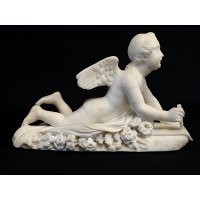 19th Century, Italian White Marble Sculpture By Pompeo Marchesi With Cupid, 1840