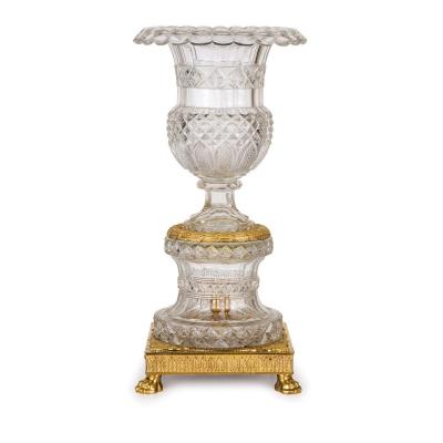 19th Century, French Empire Ground Crystal And Gilt Bronze Vase Centrepiece