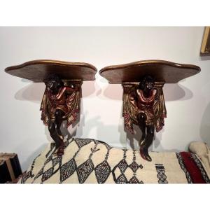 Large Pair Of Nubian Wall Consoles. Italy.