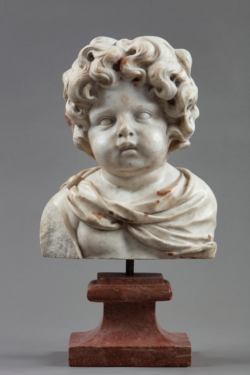 Buste De Putto En Marbre