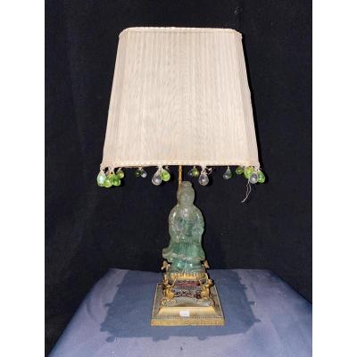 Small Lamp With A Jade Figure, 20th Century