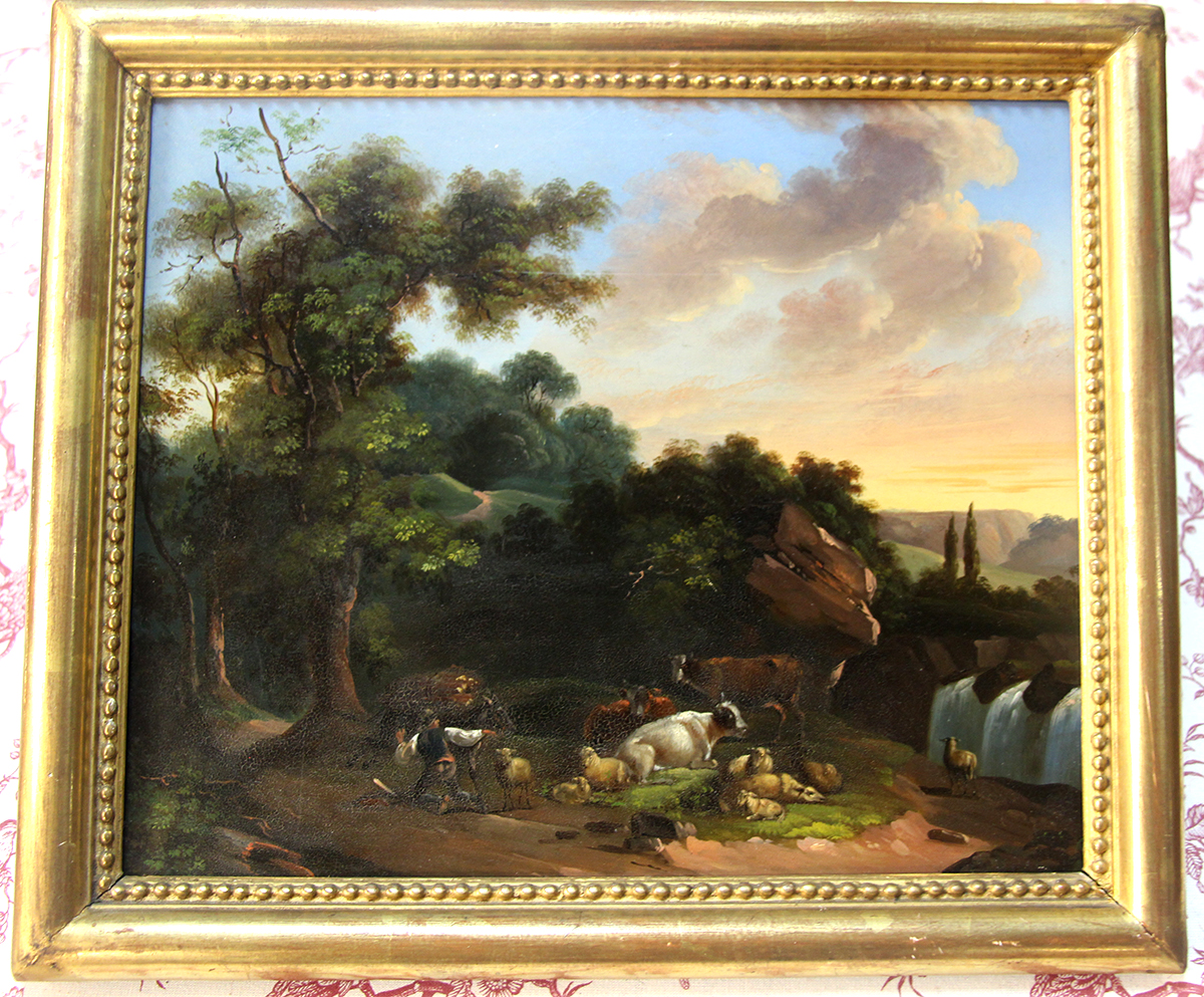 Table Oil On Tole From The 18th - Pastoral Scene