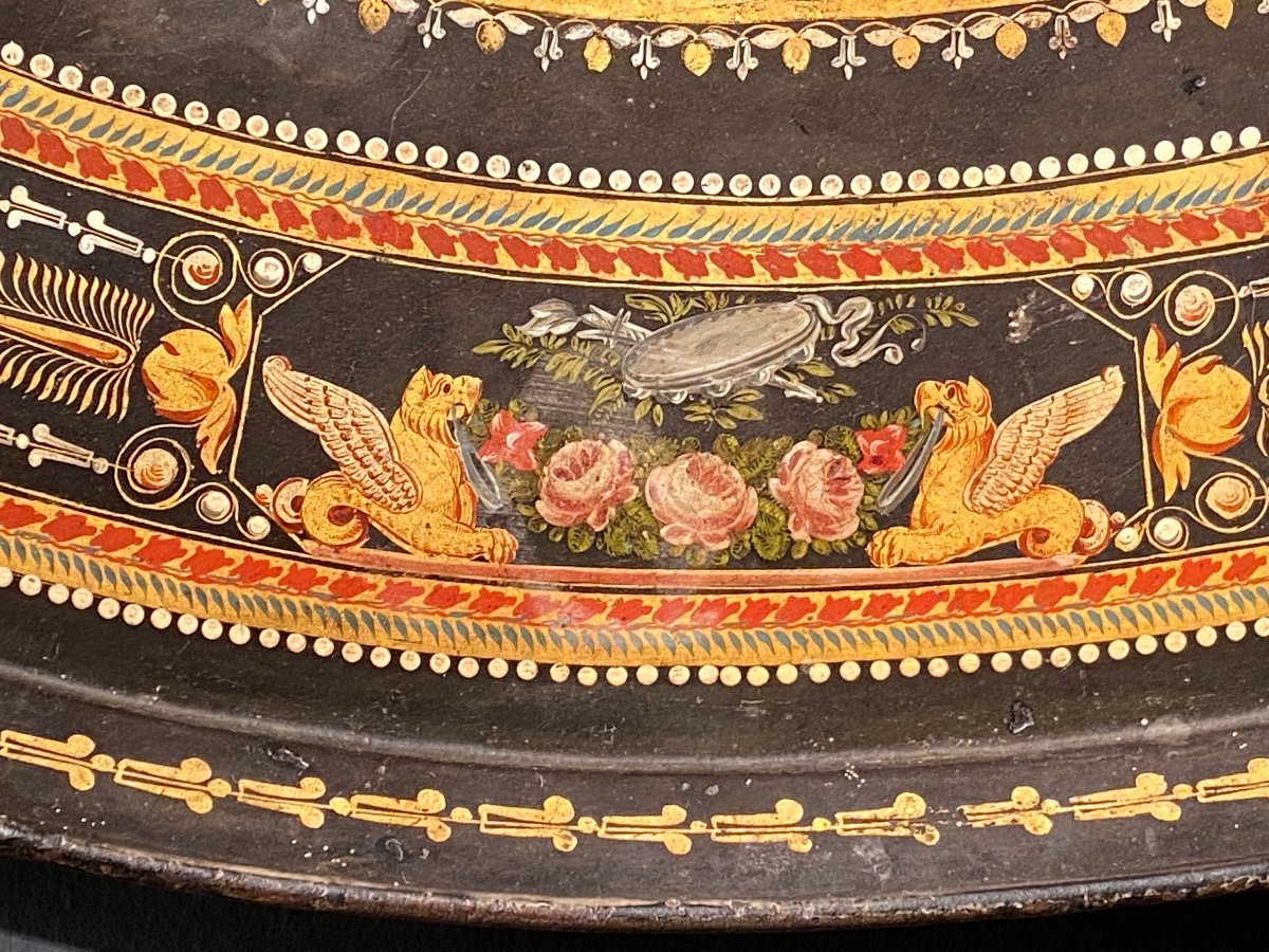 Important Tray In Painted Sheet Decor Of A Scene In The Antique Early XIXth 1st Empire Period.-photo-2