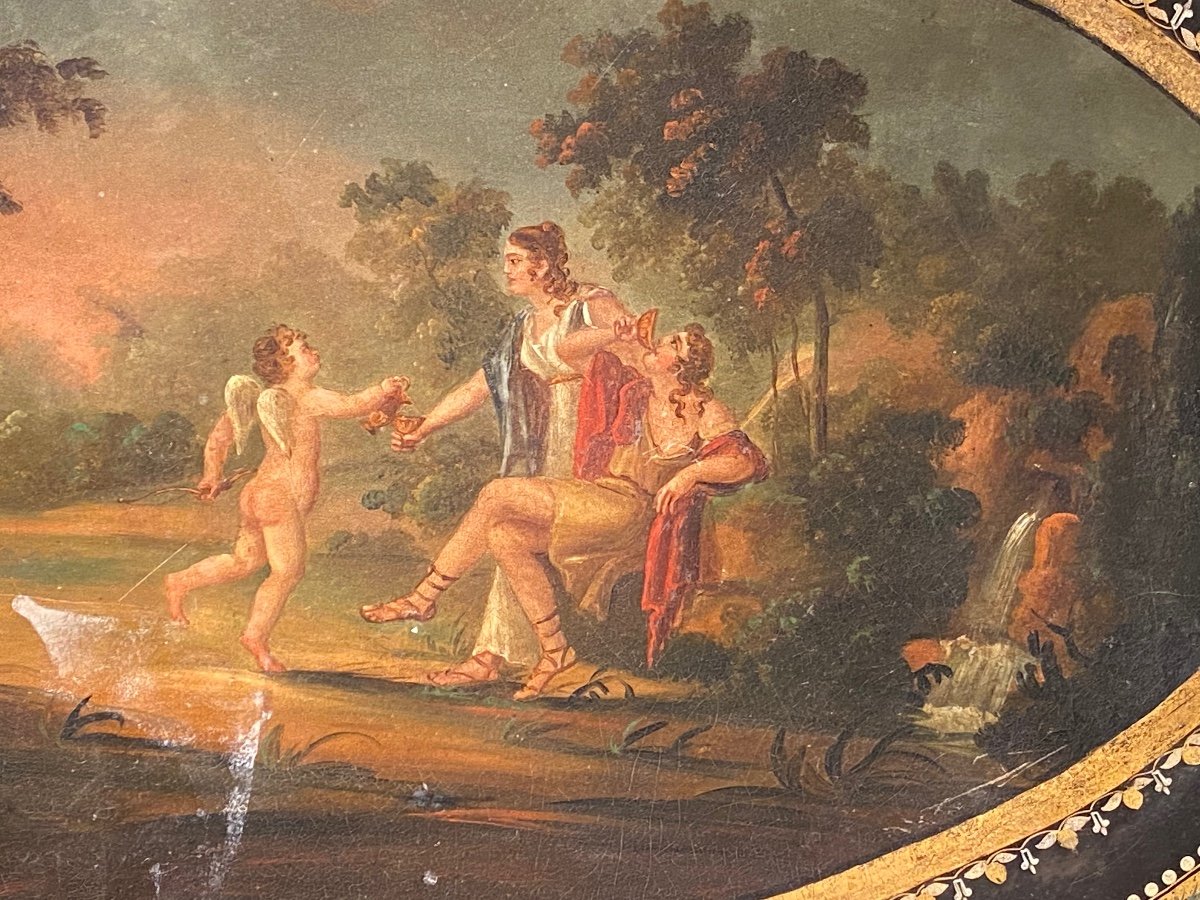 Important Tray In Painted Sheet Decor Of A Scene In The Antique Early XIXth 1st Empire Period.-photo-6