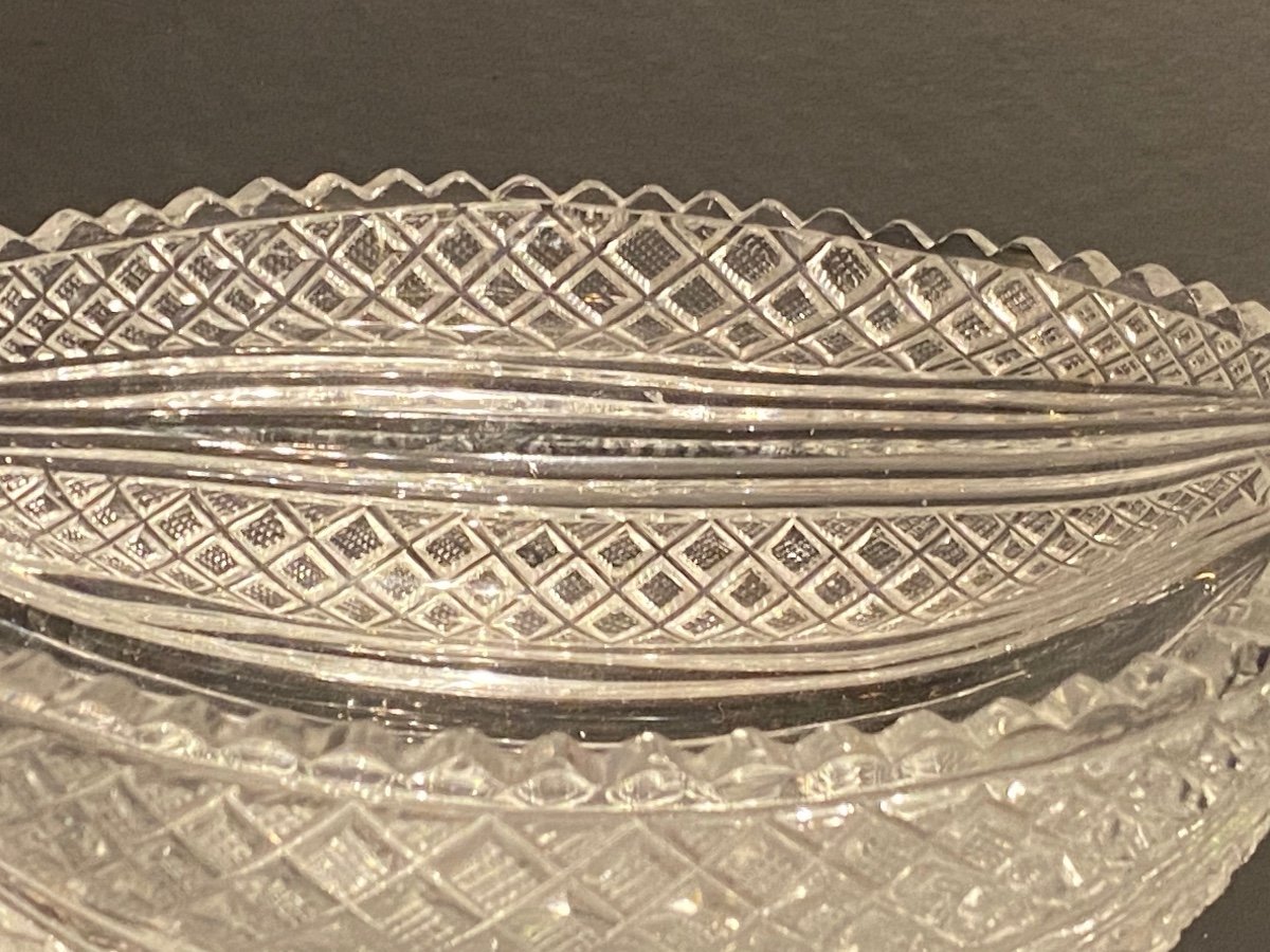 Rare Coupe Panier En Cristal Taillé Et Bronze Ciselé Doré XIXeme époque Charles X.-photo-6