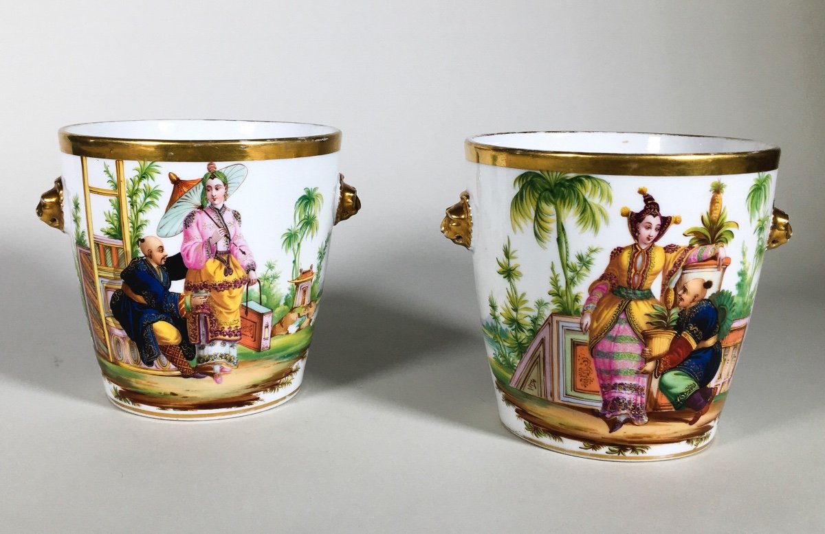 Rare Pair Of Cache Pot Signed In Porcelain Chinese Decor XIXth Charles X Period.-photo-4