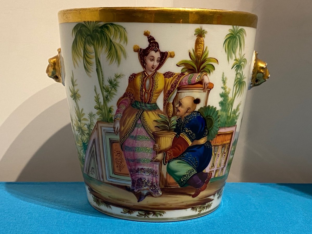 Rare Pair Of Cache Pot Signed In Porcelain Chinese Decor XIXth Charles X Period.-photo-4