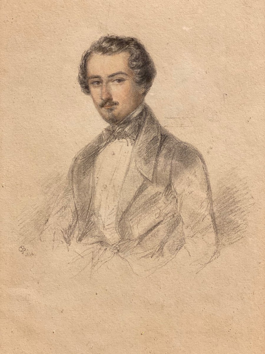 Dessin Portrait D’homme Encadré XIXeme époque Louis Phillipe.-photo-4