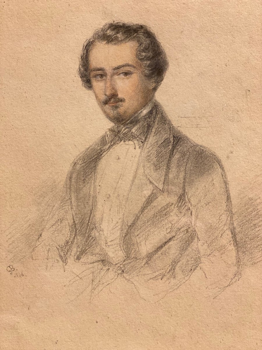 Dessin Portrait D’homme Encadré XIXeme époque Louis Phillipe.-photo-1