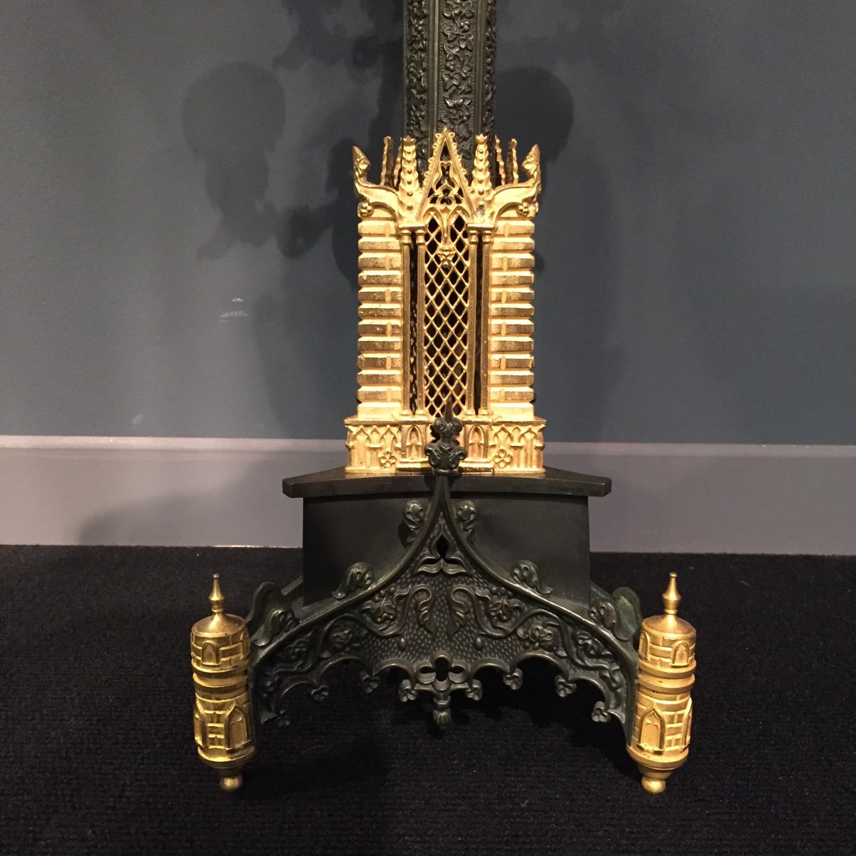 Pair Of Candelabra In Bronze Chiseled Gilt And Patinated Cathedral Decor XIXth Charles X.-photo-4