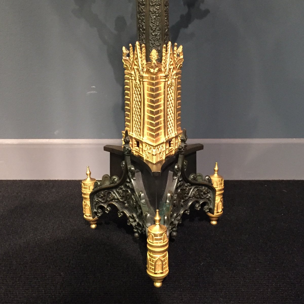 Pair Of Candelabra In Bronze Chiseled Gilt And Patinated Cathedral Decor XIXth Charles X.-photo-6