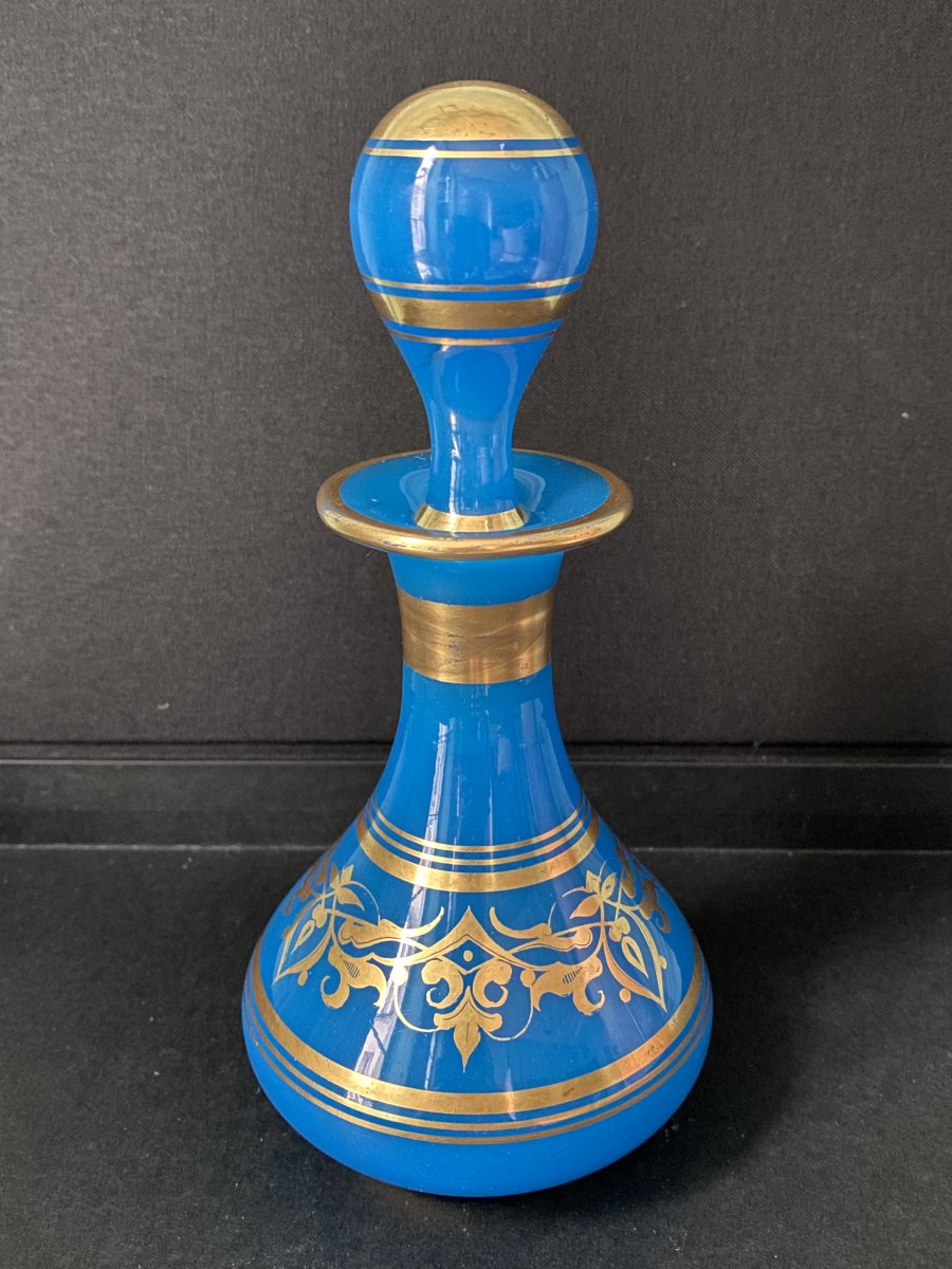 Important Flacon En Opaline Bleu Décor Or Milieu XIXeme époque Napoléon III.-photo-2