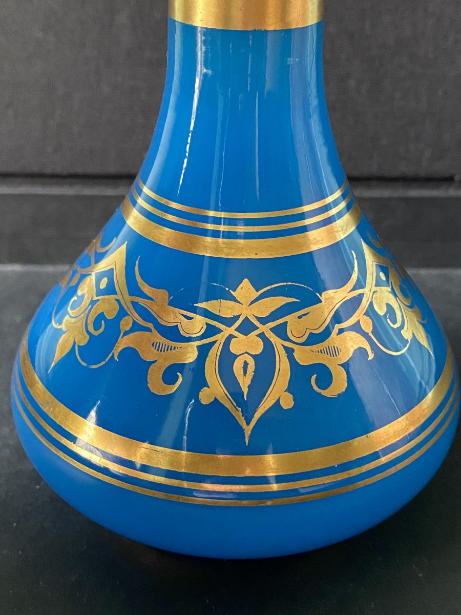 Important Blue Opaline Bottle Gold Decor Mid XIXth Napoleon III Period.-photo-3