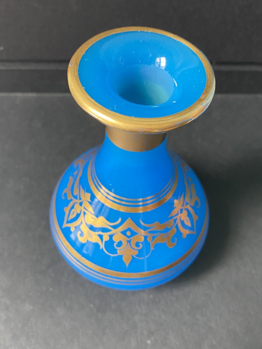 Important Flacon En Opaline Bleu Décor Or Milieu XIXeme époque Napoléon III.-photo-4