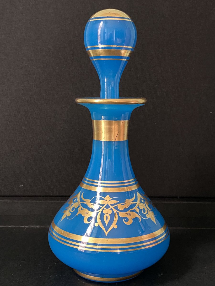 Important Flacon En Opaline Bleu Décor Or Milieu XIXeme époque Napoléon III.
