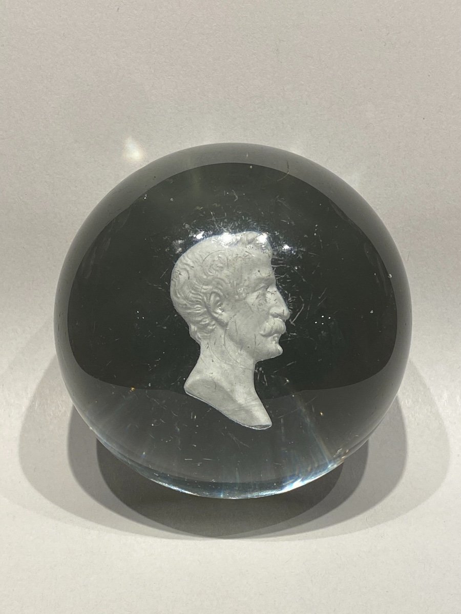 Paperweight Or Sulfide Cristallo Cerame Profile Of Napoleon III Manufacture Of Clichy Nineteenth.-photo-1