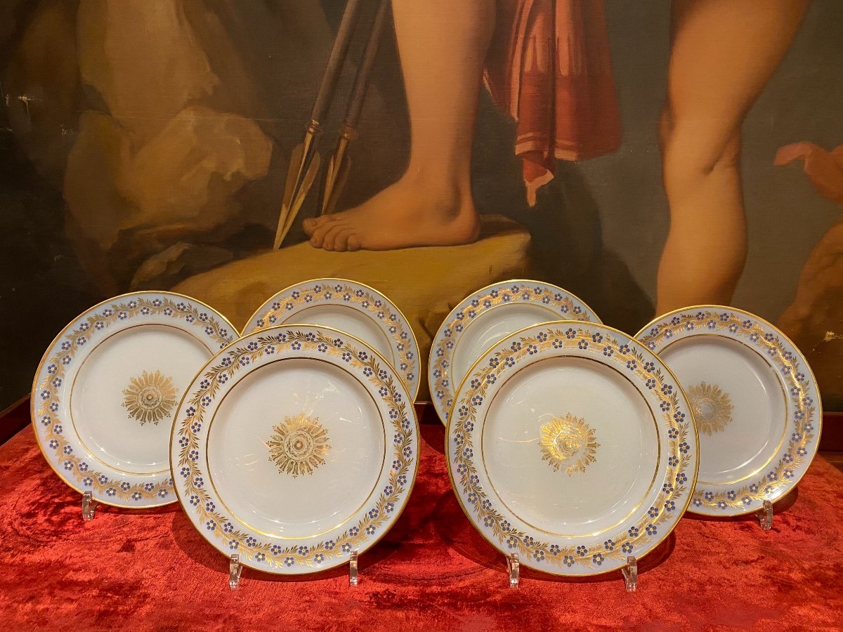 Rare Suite Of Six Plates In Opaline Decor By Jean Baptiste Desvignes XIXth Charles X Period-photo-1