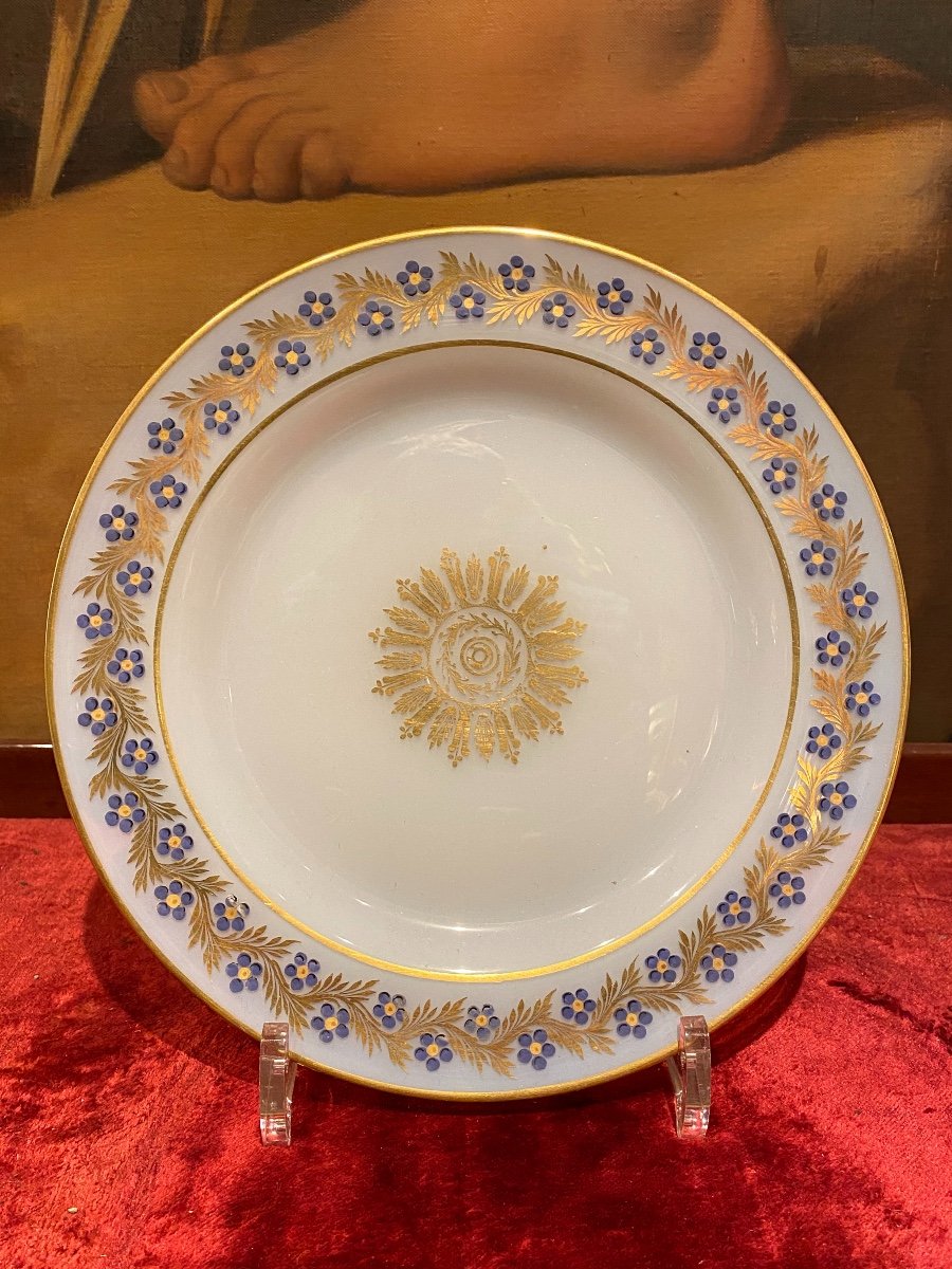 Rare Suite Of Six Plates In Opaline Decor By Jean Baptiste Desvignes XIXth Charles X Period-photo-4