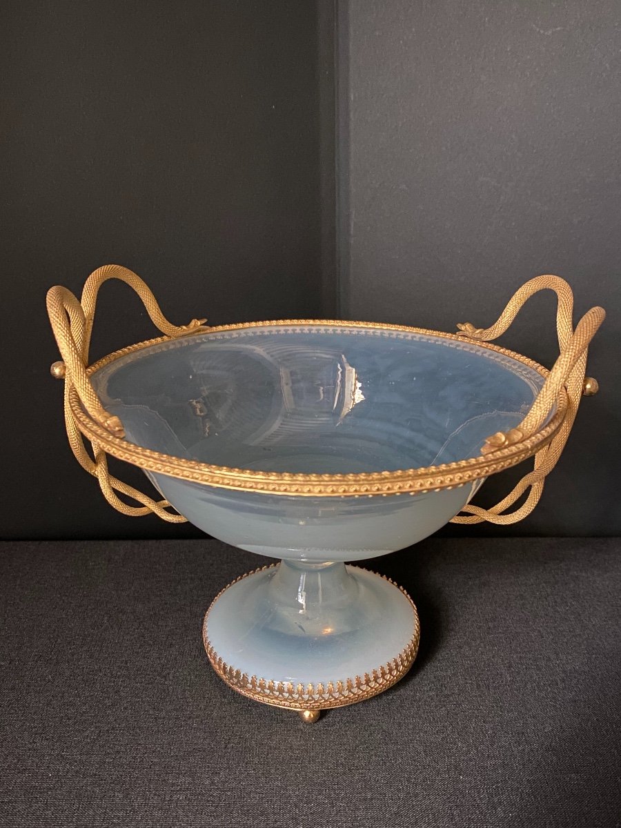 Rare Coupe Baguier En Opaline Savonneuse  Montée Bronze XIXeme époque Charles X.-photo-4