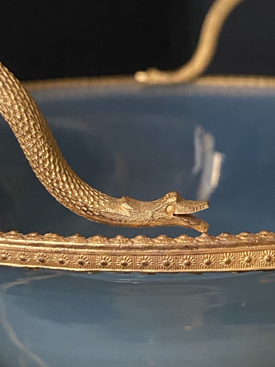 Rare Coupe Baguier En Opaline Savonneuse  Montée Bronze XIXeme époque Charles X.-photo-6