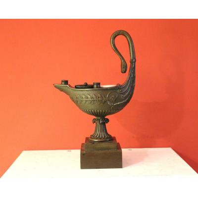 Antique Inkwell Bronze Lamp In A Form Oil. Empire Period