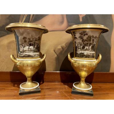 Pair Of Porcelain Vases Signed Dagoty Debut XIXth 1st Empire Period.