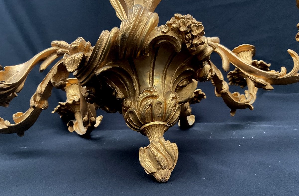 Lustre Bronze Doré Style Louis XV-photo-1