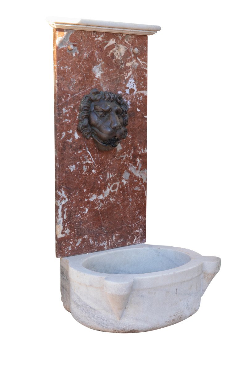 Fontaine Au Lion Bronze Et Marbre XIX