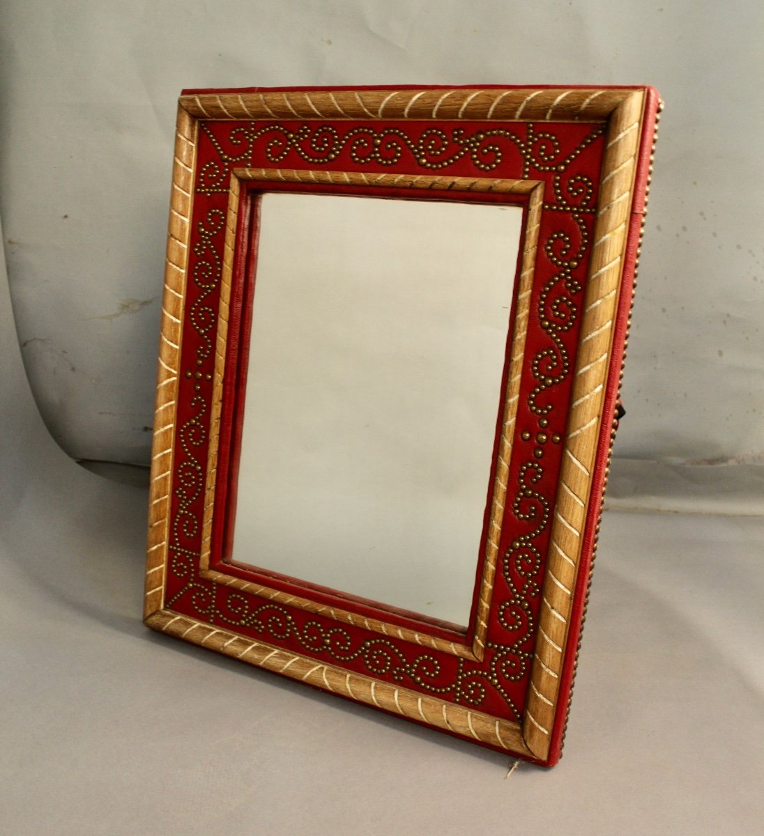 André Maillefert Red Leather Mirror-photo-3