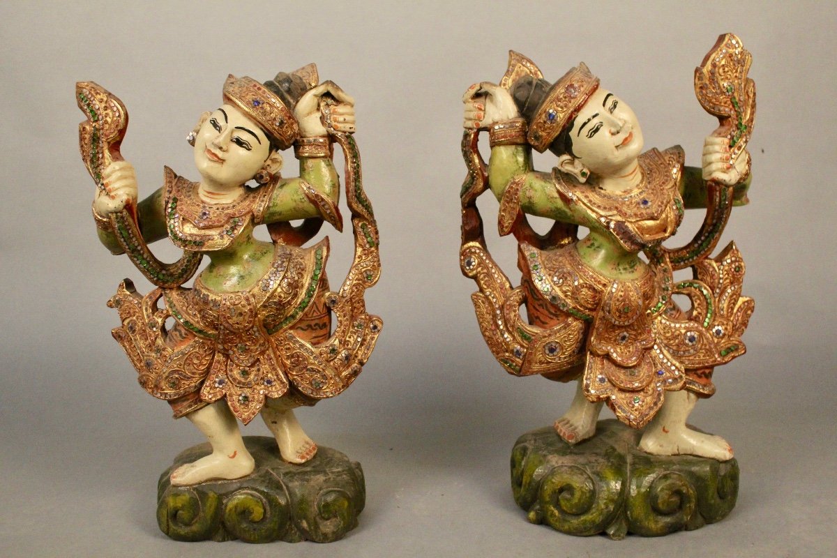 Pair Of Asian Dancing Statues-photo-3