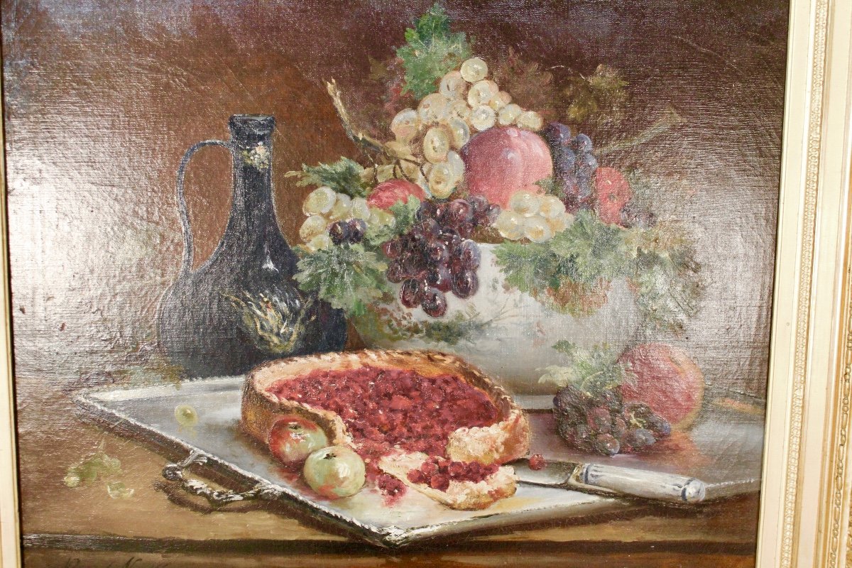 Still Life With Fruit By Alfred Brunel De Neuville (1852-1941)-photo-5
