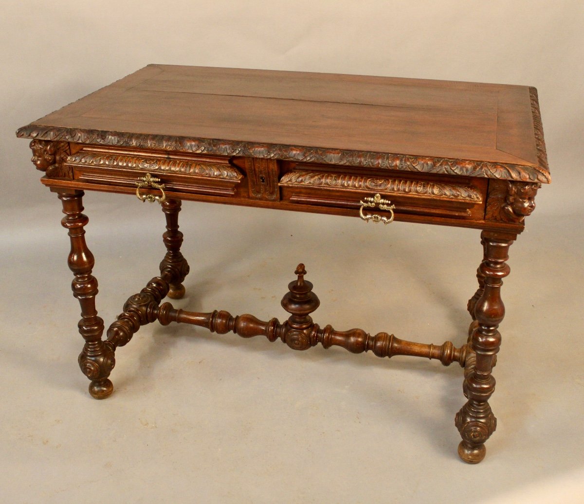 Louis XIII Style Writing Table With Putti Decor-photo-2