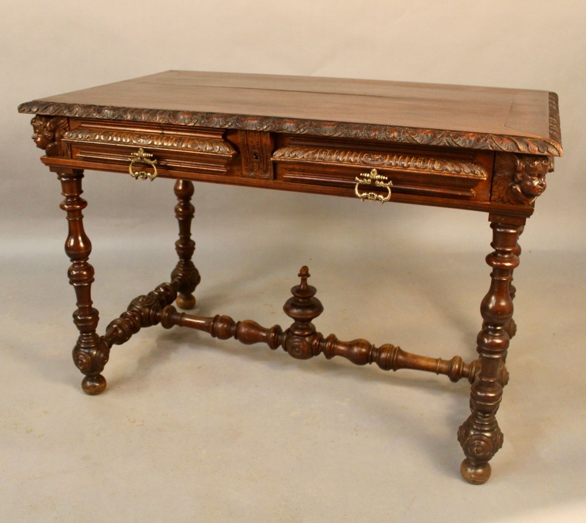 Louis XIII Style Writing Table With Putti Decor-photo-3