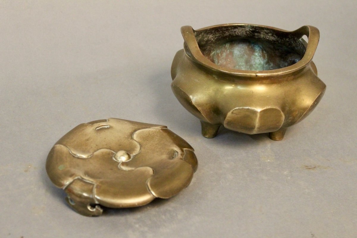 Grand Brûle-parfum Tripode En Bronze Chine-photo-3