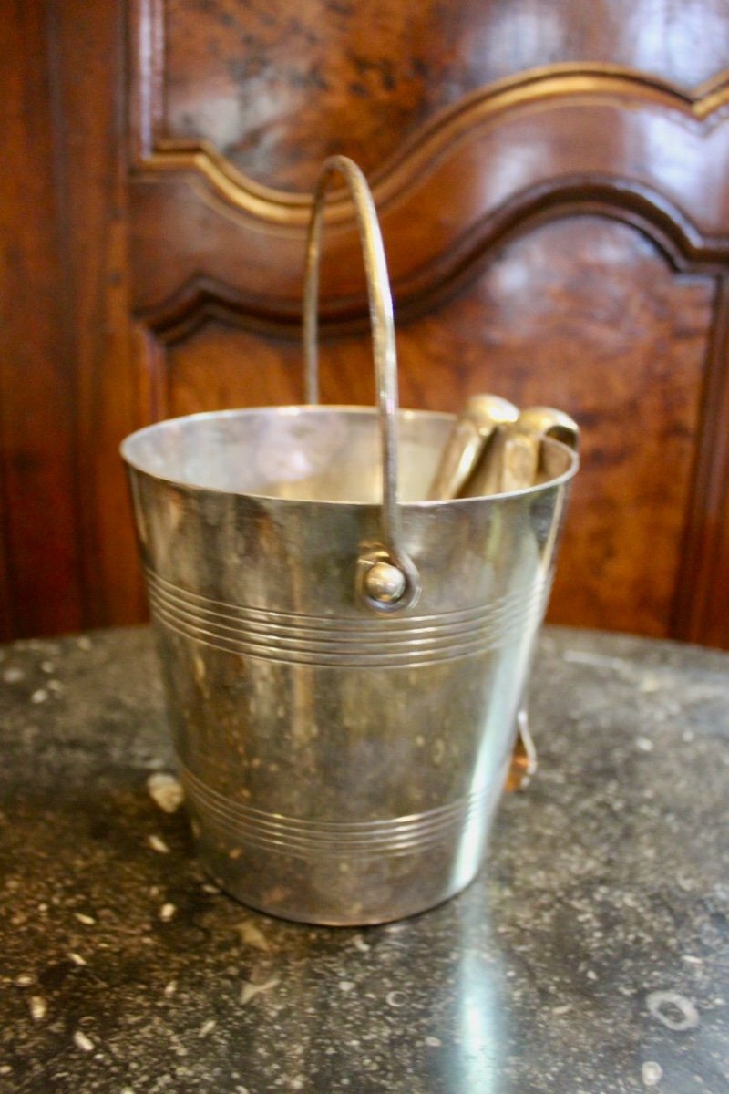 Silver Metal Ice Bucket With 2 Ice Tongs-photo-3