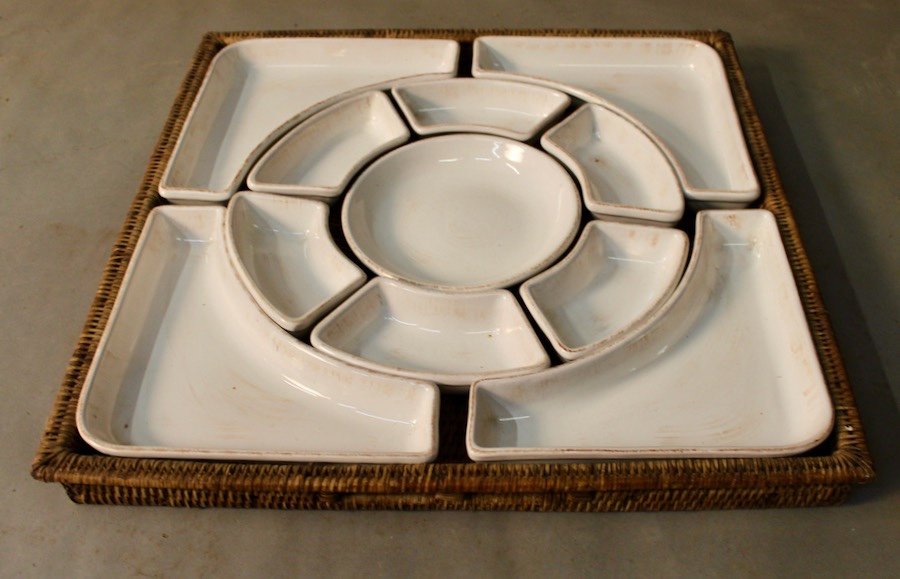 Vintage Table Passion Porcelain And Rattan Serving Tray-photo-3