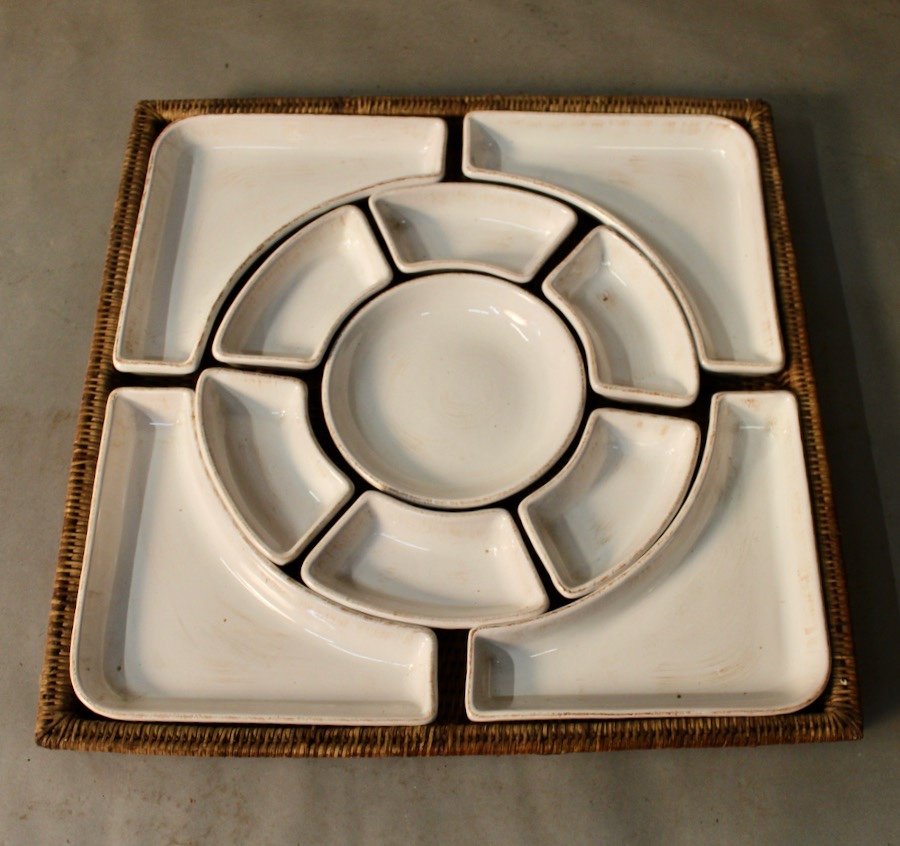 Vintage Table Passion Porcelain And Rattan Serving Tray-photo-4