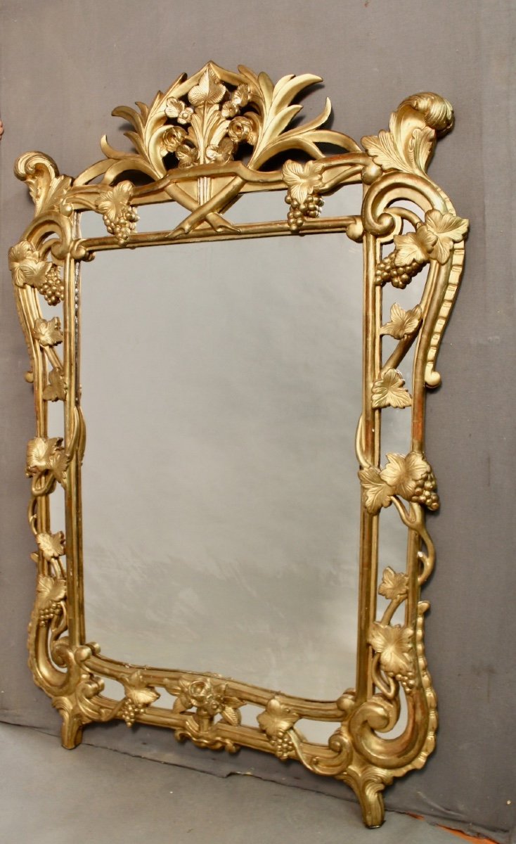 Important Mirror With Parecloses Decorated With Grapes-photo-2