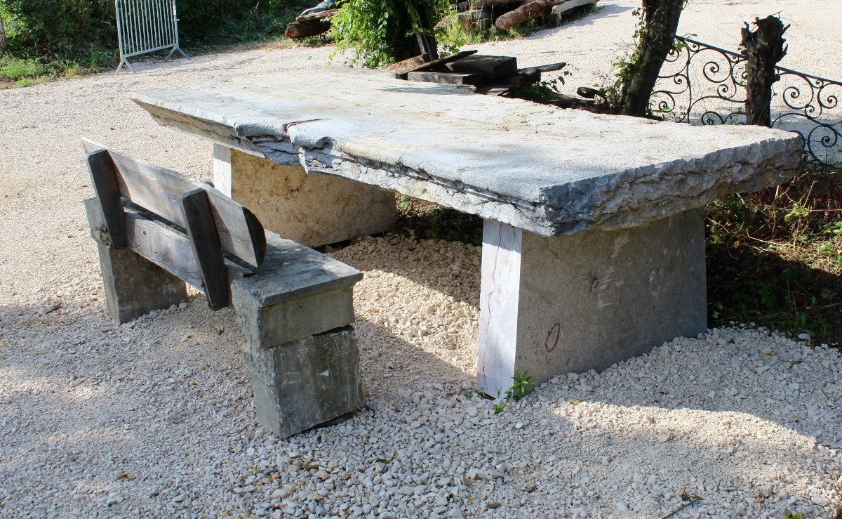 Table De Monastère En Pierre De Saint Cyr Et Son Banc-photo-2