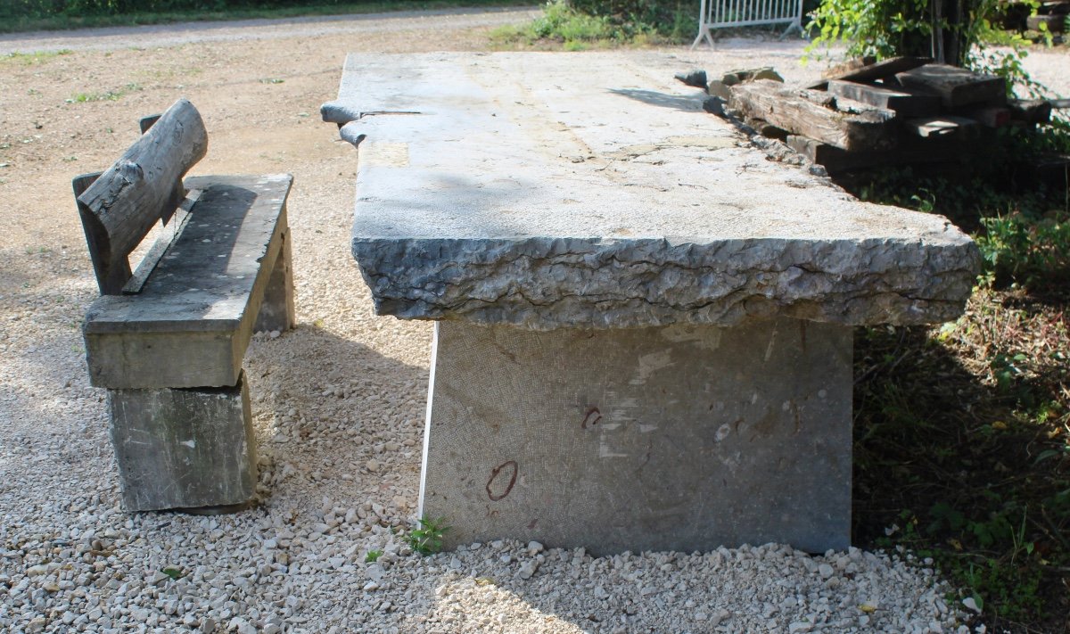 Table De Monastère En Pierre De Saint Cyr Et Son Banc-photo-3