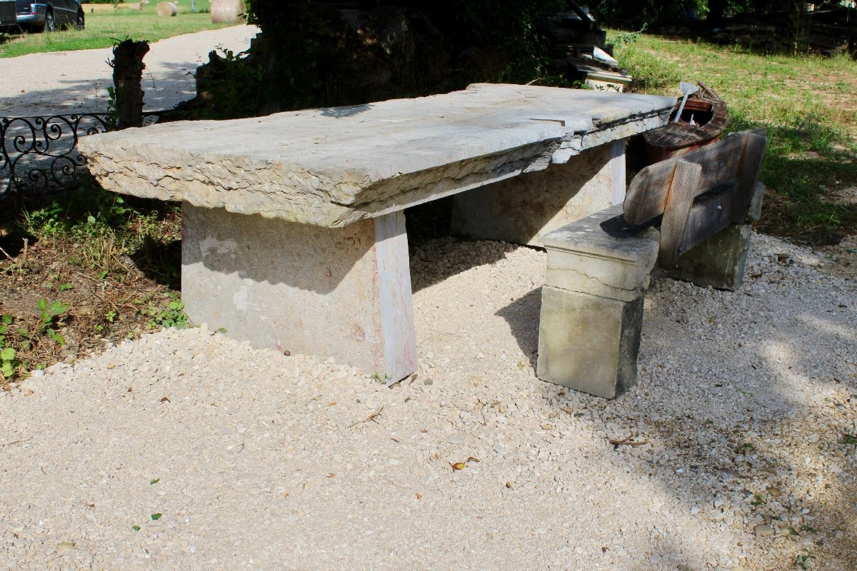 Table De Monastère En Pierre De Saint Cyr Et Son Banc-photo-4