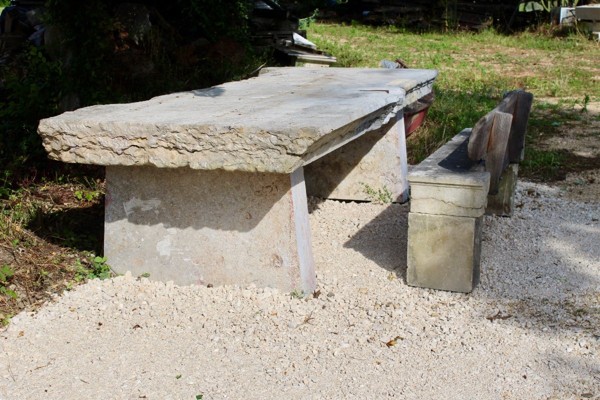 Table De Monastère En Pierre De Saint Cyr Et Son Banc-photo-2