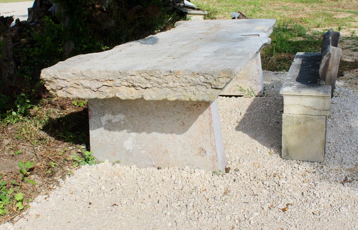 Table De Monastère En Pierre De Saint Cyr Et Son Banc-photo-5