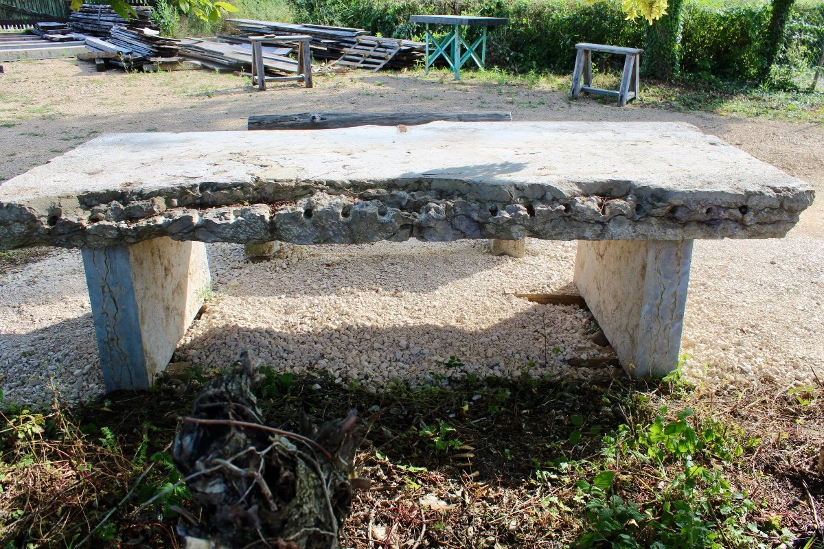 Table De Monastère En Pierre De Saint Cyr Et Son Banc-photo-6